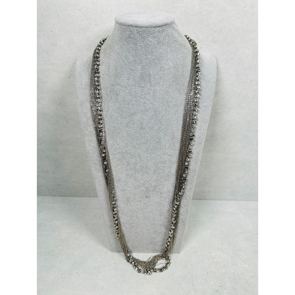 Cara NY Necklace Layered Chain Rhinestone Prong Set Silver Tone 38" Jewelry